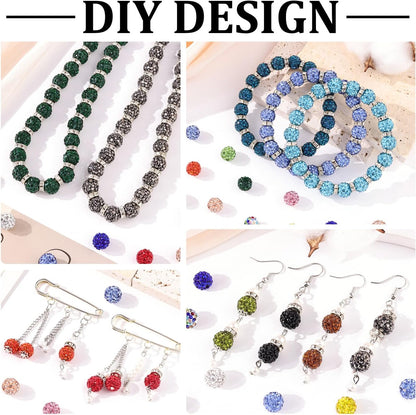 120 pcs 10mm Rhinestone Beads for Jewelry Making, 12 Mixed Colors Shiny Round Shamballa Disco Ball Beads, Sparkle Crystal Clay Christmas for Bracelet Baseball Necklace Earring and DIY
