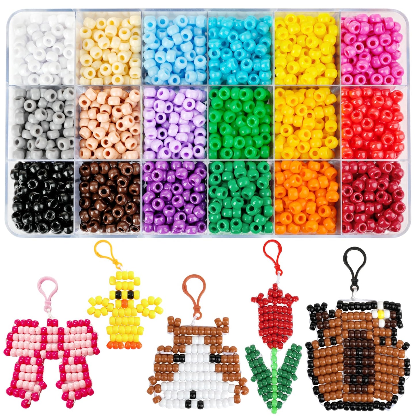 2600+pcs Pony Beads Kit, 18 Color Rainbow Kandi Beads Set, Multicolor Matte Plastic Jewelry Making Kit for DIY Craft Friendship Bracelet Necklace Key Chain