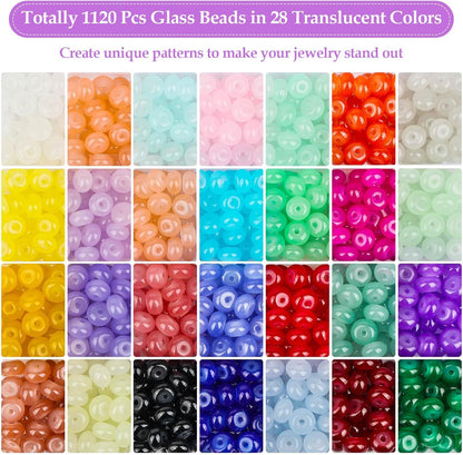 shynek 1120 Pieces Rondelle Beads for Jewelry Making, 28 Colors Glass Abacus Beads, Spacers for Bracelets, Jewelry Making and DIY Crafts, 5x8mm