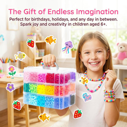 Pony Beads Bulk for Jewelry Making, 30+ Colorful 10000+Perler Beads for Bracelets, Necklaces & Crafts, Premium Plastic Beads Kit