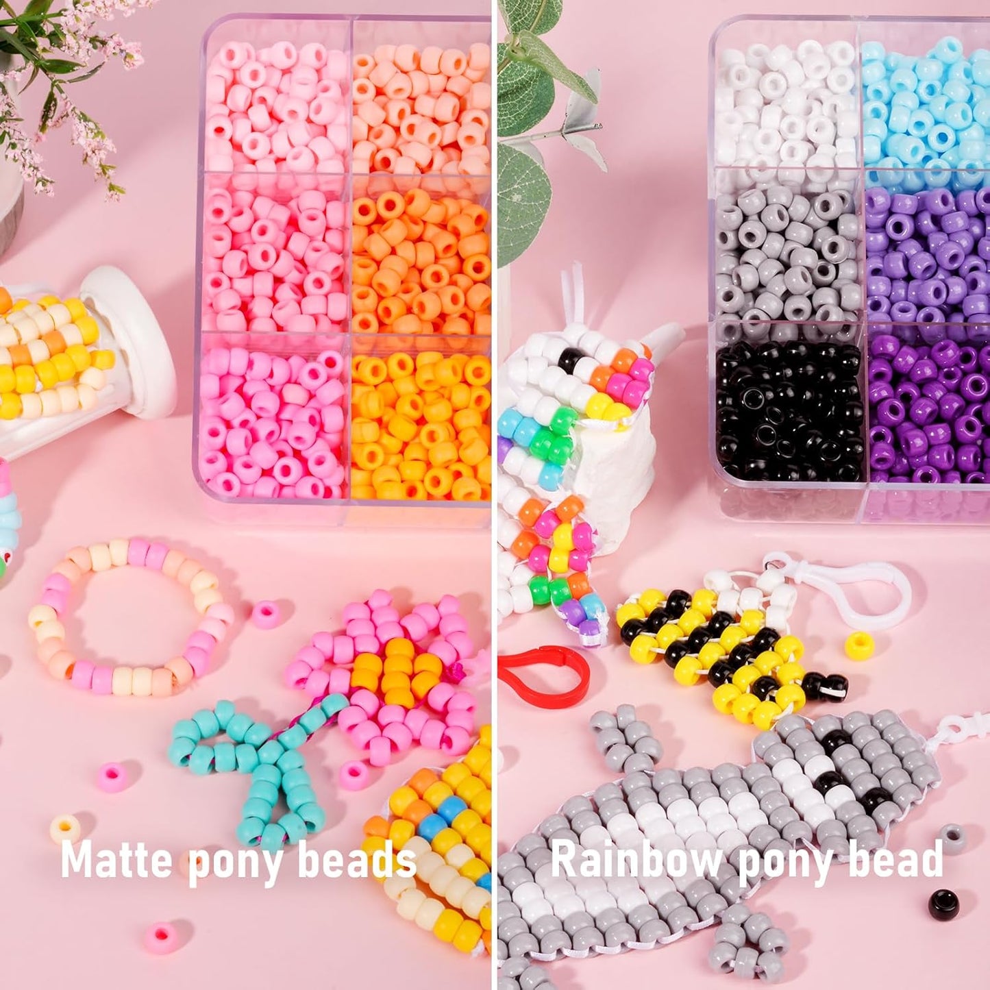 2600+pcs Pony Beads Kit, 18 Color Rainbow Kandi Beads Set, Multicolor Matte Plastic Jewelry Making Kit for DIY Craft Friendship Bracelet Necklace Key Chain