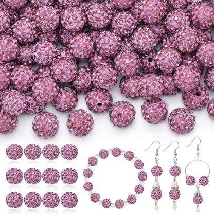 120 pcs 10mm Rhinestone Beads for Jewelry Making, 12 Mixed Colors Shiny Round Shamballa Disco Ball Beads, Sparkle Crystal Clay Christmas for Bracelet Baseball Necklace Earring and DIY