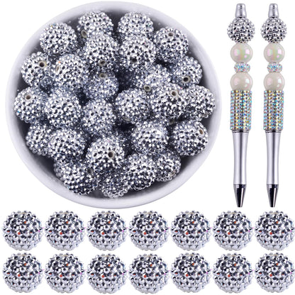 20mm Rhinestone Beads for Pens 20pcs Beaded Pens Beads Bling Glitter Suger Bugglegum Beads Large Balls Crystal Pen Beads for DIY Pens Keychain Making Suppliers Bulk