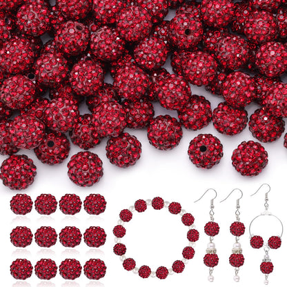 120 pcs 10mm Rhinestone Beads for Jewelry Making, 12 Mixed Colors Shiny Round Shamballa Disco Ball Beads, Sparkle Crystal Clay Christmas for Bracelet Baseball Necklace Earring and DIY