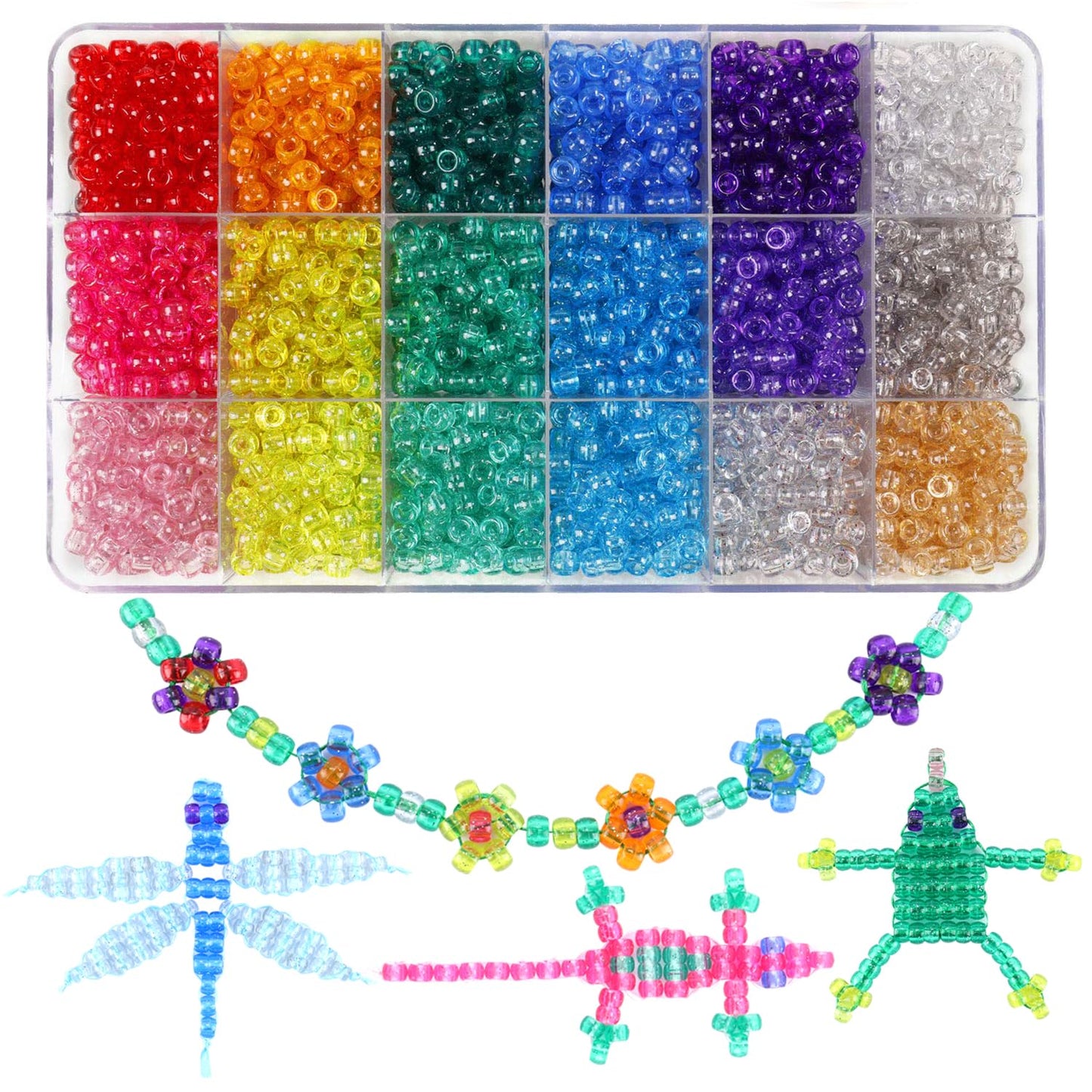 2600+pcs Pony Beads Kit, 18 Color Rainbow Kandi Beads Set, Multicolor Matte Plastic Jewelry Making Kit for DIY Craft Friendship Bracelet Necklace Key Chain