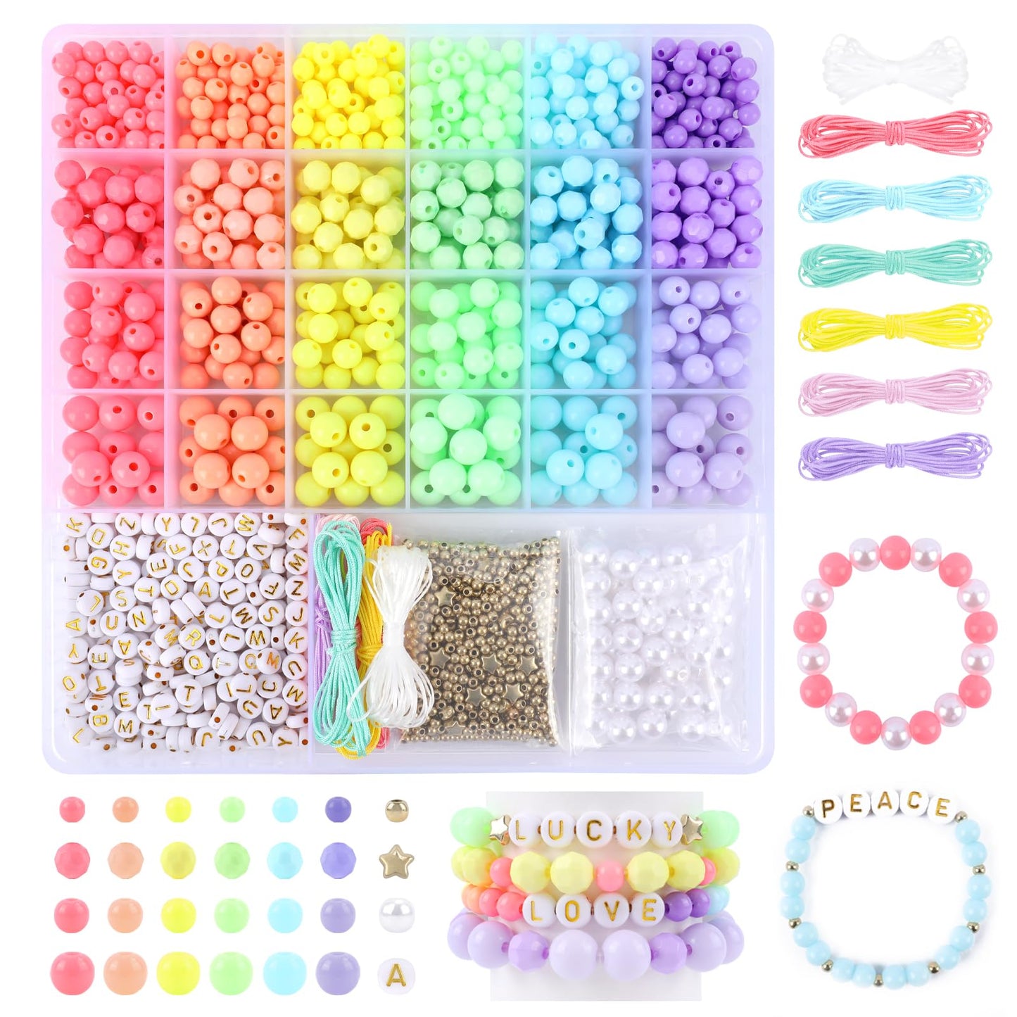 2600+pcs Pony Beads Kit, 18 Color Rainbow Kandi Beads Set, Multicolor Matte Plastic Jewelry Making Kit for DIY Craft Friendship Bracelet Necklace Key Chain