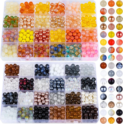 XSEINO 2400 PCS 8mm Glass Beads Bracelet Making Kit, 47 Colors Crystal Beads for Jewelry Making and DIY Crafts，4 Box Round Beads
