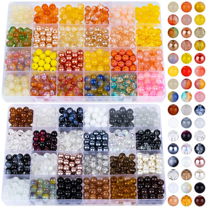 XSEINO 2400 PCS 8mm Glass Beads Bracelet Making Kit, 47 Colors Crystal Beads for Jewelry Making and DIY Crafts，4 Box Round Beads