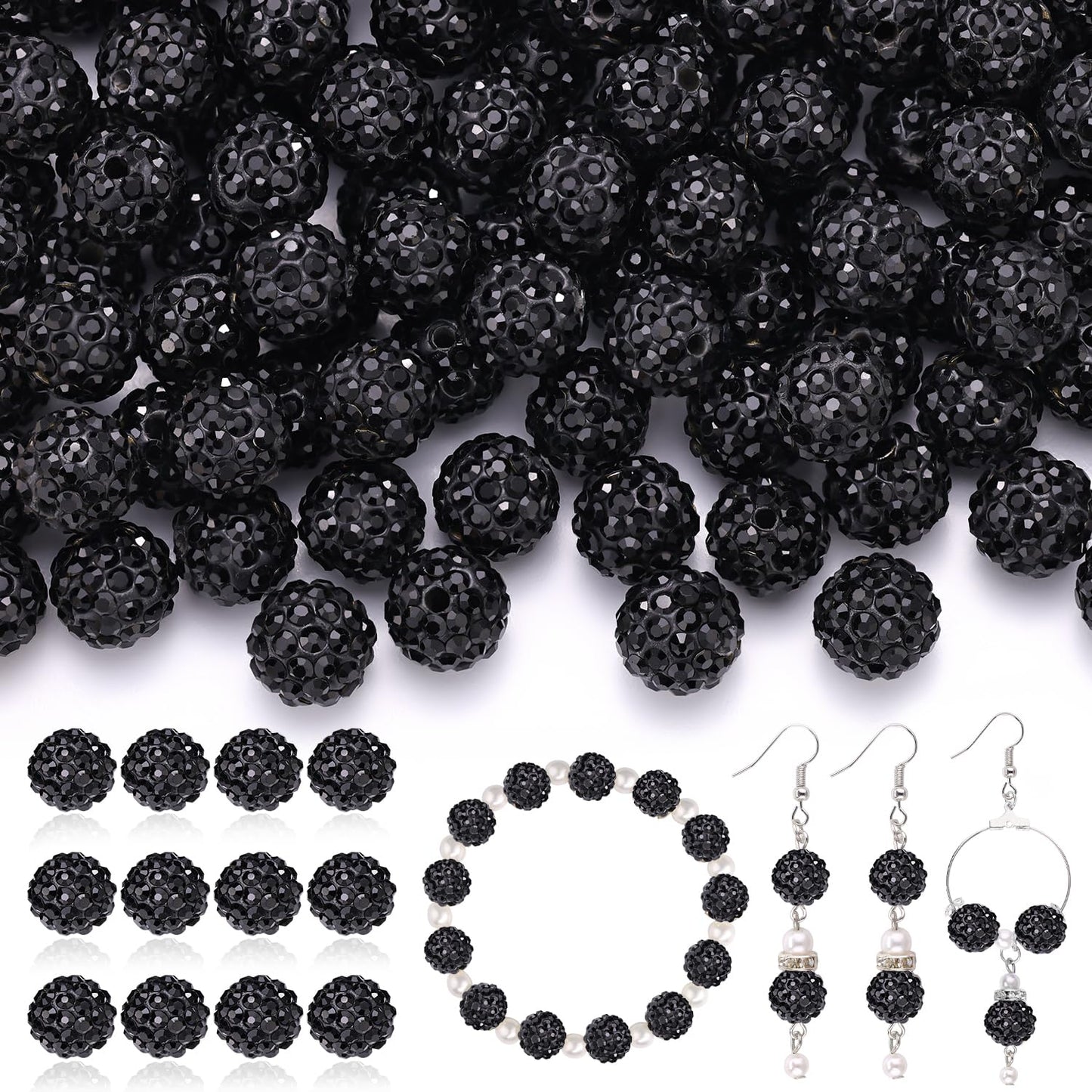 120 pcs 10mm Rhinestone Beads for Jewelry Making, 12 Mixed Colors Shiny Round Shamballa Disco Ball Beads, Sparkle Crystal Clay Christmas for Bracelet Baseball Necklace Earring and DIY