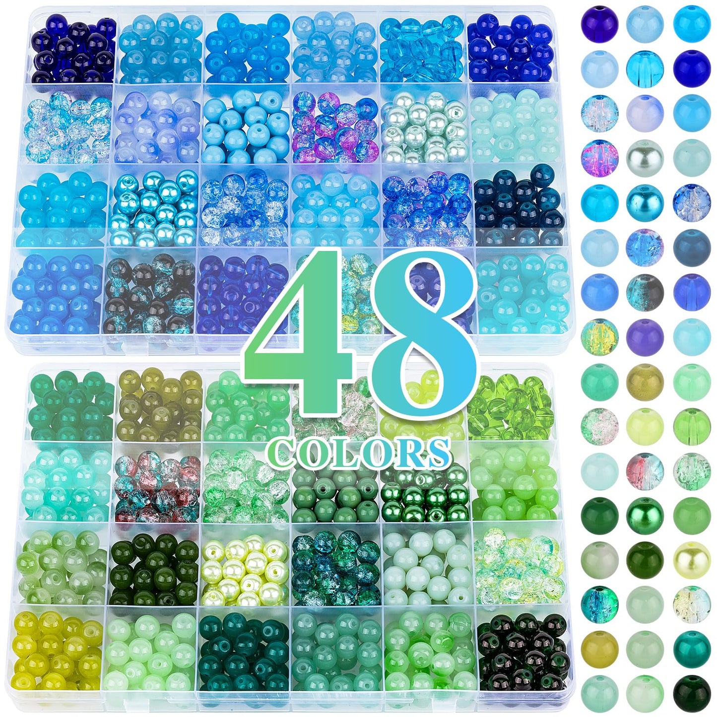 XSEINO 2400 PCS 8mm Glass Beads Bracelet Making Kit, 47 Colors Crystal Beads for Jewelry Making and DIY Crafts，4 Box Round Beads