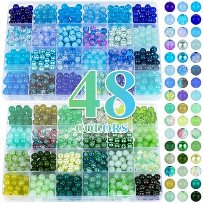 XSEINO 2400 PCS 8mm Glass Beads Bracelet Making Kit, 47 Colors Crystal Beads for Jewelry Making and DIY Crafts，4 Box Round Beads