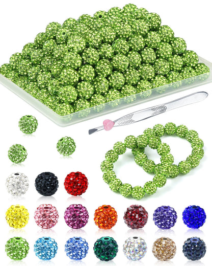 200PCS FIVEIZERO Rhinestone Beads for Jewelry Making, 15 Colors Round Sparkle Crystal Clay Bead Bulk Sparkly Baseball Necklace Beads for Bracelets and DIY Crafts