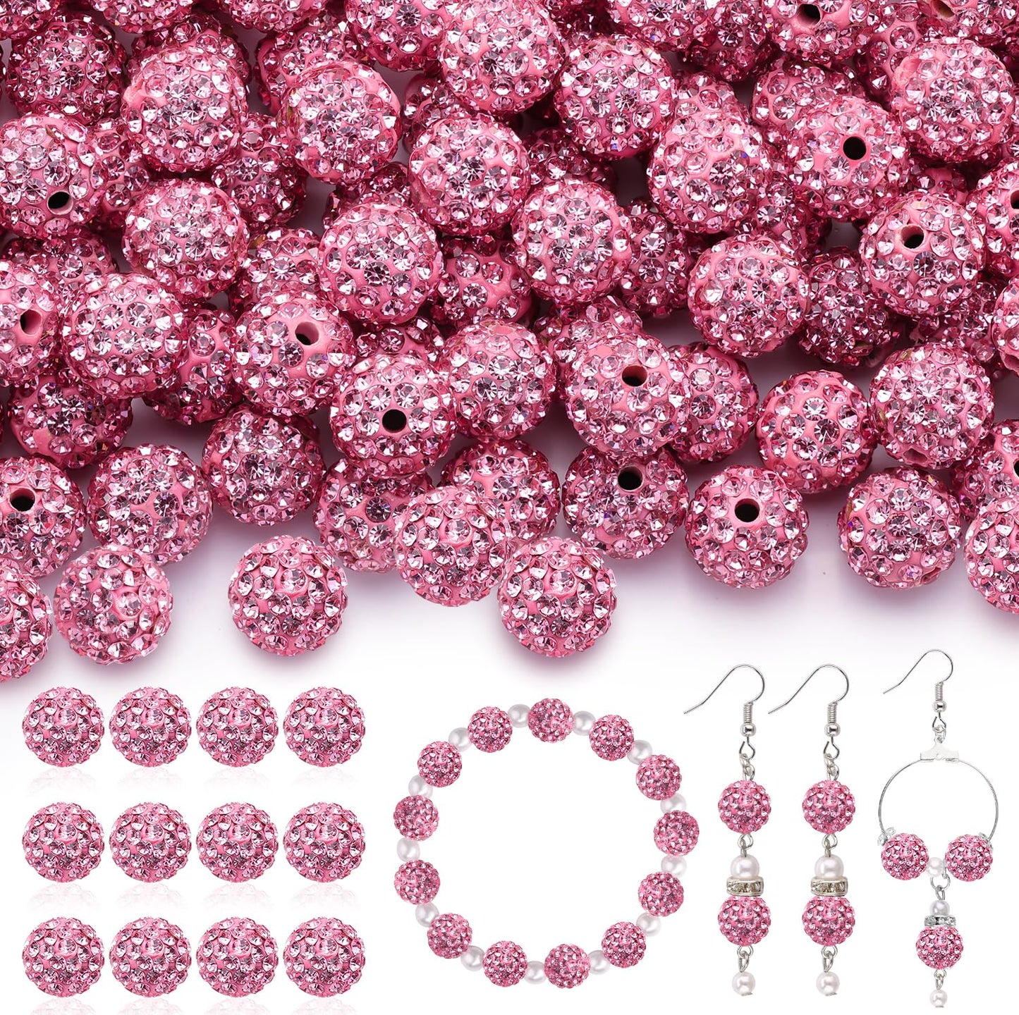120 pcs 10mm Rhinestone Beads for Jewelry Making, 12 Mixed Colors Shiny Round Shamballa Disco Ball Beads, Sparkle Crystal Clay Christmas for Bracelet Baseball Necklace Earring and DIY
