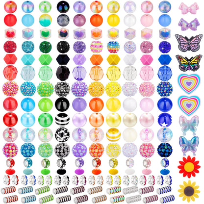 HUISUYTON 190 Pcs Beads for Pens Making, Included Rondelle Spacer Bead and 16/20mm Bubblegum Beads for Pen, Acrylic Bead for Jewelry Making, Bracelets, Beadable Pens