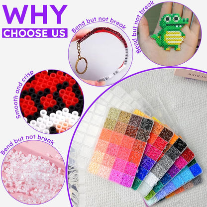 SIFNAORU 144 Colors 70000pcs Fuse Beads Kit-Easy DIY- 2.6mm Melty Beads Kit, All in one DIY Crafts Supplies for Women, Birthday Ideal Gifts,Pixel Art Building Blocks