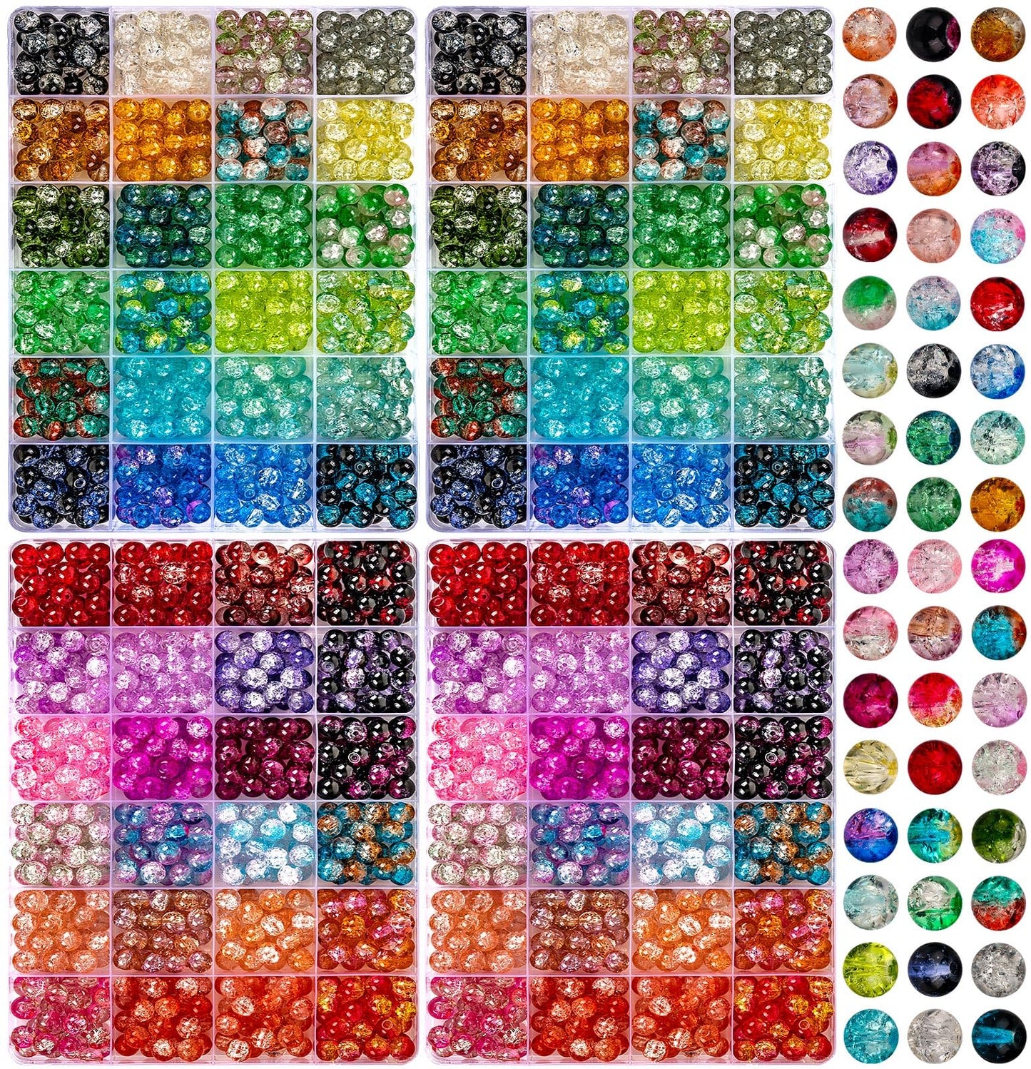 XSEINO 2400 PCS 8mm Glass Beads Bracelet Making Kit, 47 Colors Crystal Beads for Jewelry Making and DIY Crafts，4 Box Round Beads
