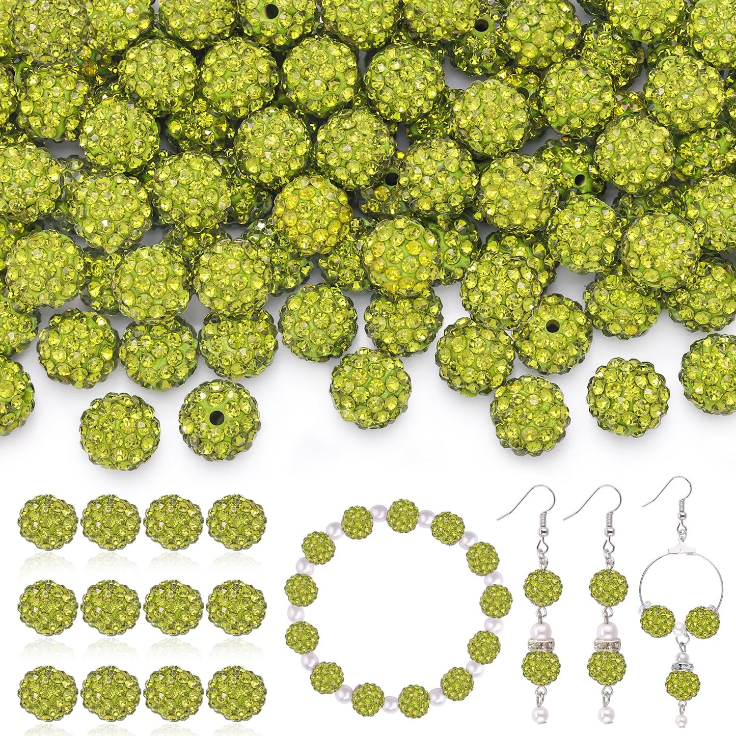 120 pcs 10mm Rhinestone Beads for Jewelry Making, 12 Mixed Colors Shiny Round Shamballa Disco Ball Beads, Sparkle Crystal Clay Christmas for Bracelet Baseball Necklace Earring and DIY