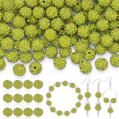 120 pcs 10mm Rhinestone Beads for Jewelry Making, 12 Mixed Colors Shiny Round Shamballa Disco Ball Beads, Sparkle Crystal Clay Christmas for Bracelet Baseball Necklace Earring and DIY