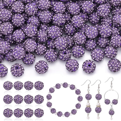 120 pcs 10mm Rhinestone Beads for Jewelry Making, 12 Mixed Colors Shiny Round Shamballa Disco Ball Beads, Sparkle Crystal Clay Christmas for Bracelet Baseball Necklace Earring and DIY