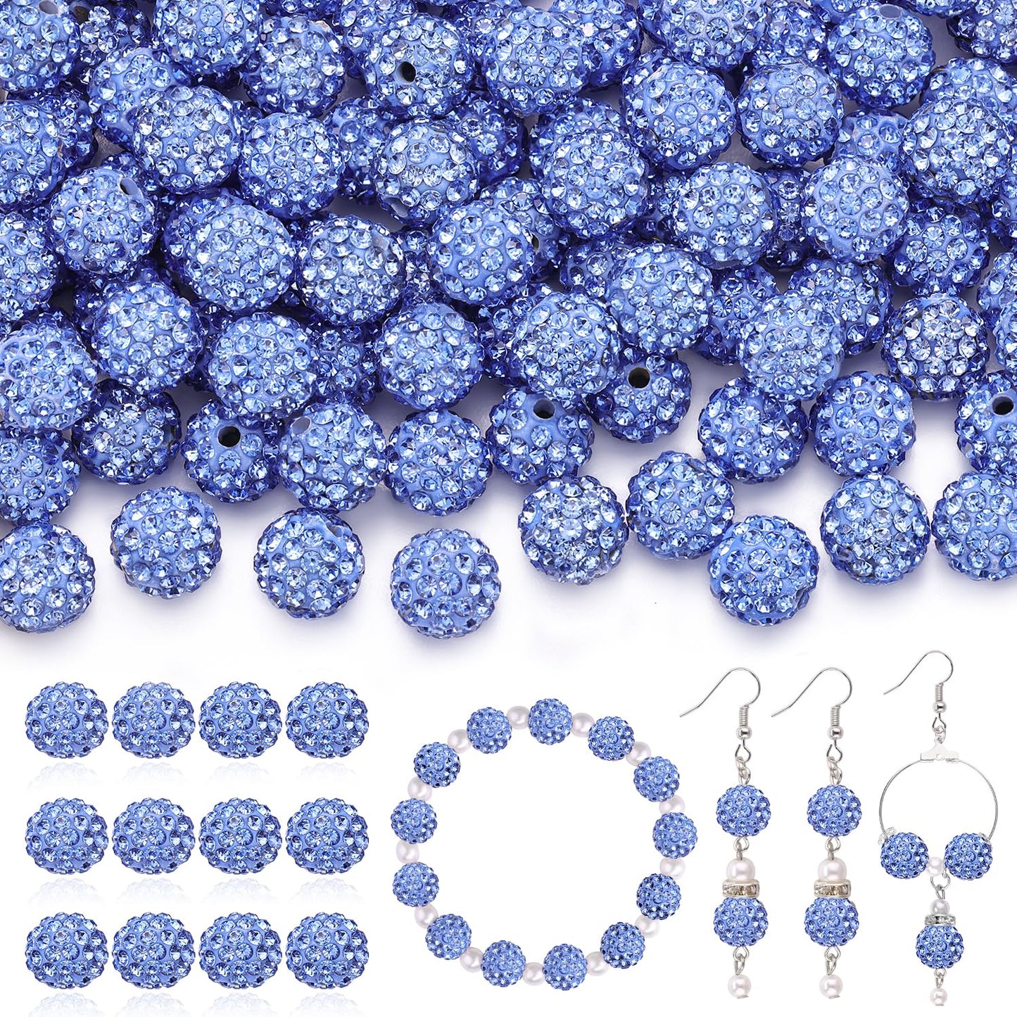 120 pcs 10mm Rhinestone Beads for Jewelry Making, 12 Mixed Colors Shiny Round Shamballa Disco Ball Beads, Sparkle Crystal Clay Christmas for Bracelet Baseball Necklace Earring and DIY