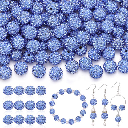 120 pcs 10mm Rhinestone Beads for Jewelry Making, 12 Mixed Colors Shiny Round Shamballa Disco Ball Beads, Sparkle Crystal Clay Christmas for Bracelet Baseball Necklace Earring and DIY