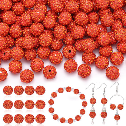 120 pcs 10mm Rhinestone Beads for Jewelry Making, 12 Mixed Colors Shiny Round Shamballa Disco Ball Beads, Sparkle Crystal Clay Christmas for Bracelet Baseball Necklace Earring and DIY