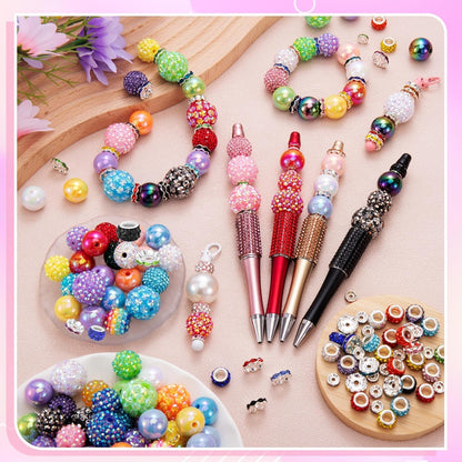 HUISUYTON 190 Pcs Beads for Pens Making, Included Rondelle Spacer Bead and 16/20mm Bubblegum Beads for Pen, Acrylic Bead for Jewelry Making, Bracelets, Beadable Pens