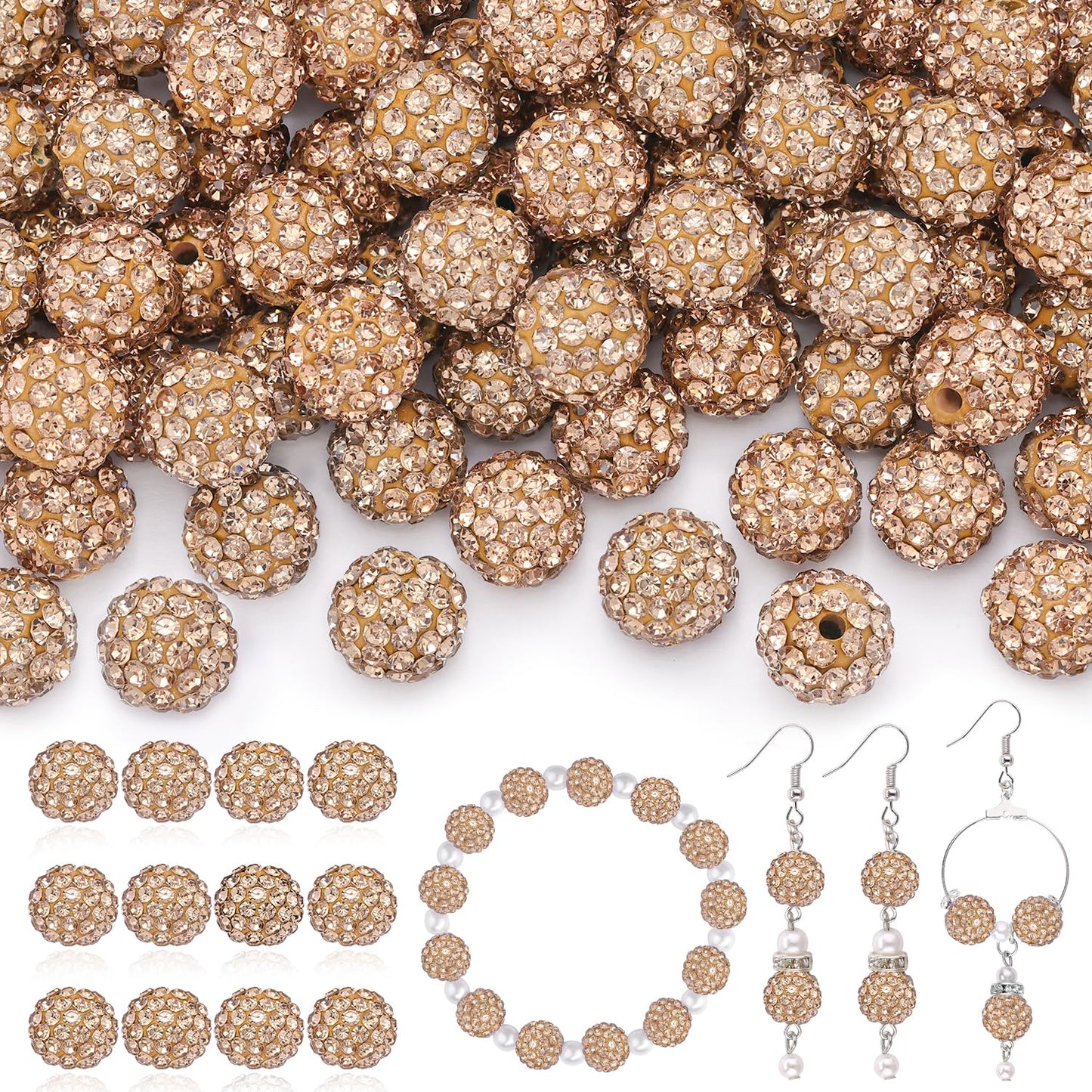 120 pcs 10mm Rhinestone Beads for Jewelry Making, 12 Mixed Colors Shiny Round Shamballa Disco Ball Beads, Sparkle Crystal Clay Christmas for Bracelet Baseball Necklace Earring and DIY