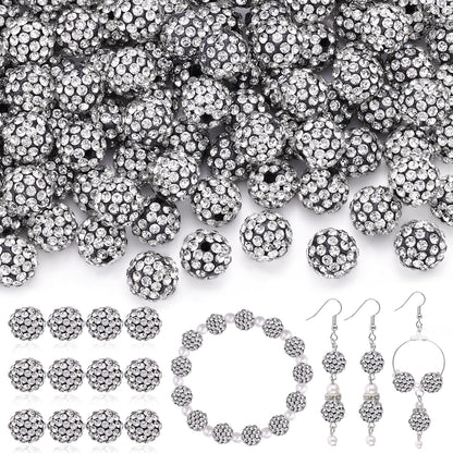 120 pcs 10mm Rhinestone Beads for Jewelry Making, 12 Mixed Colors Shiny Round Shamballa Disco Ball Beads, Sparkle Crystal Clay Christmas for Bracelet Baseball Necklace Earring and DIY
