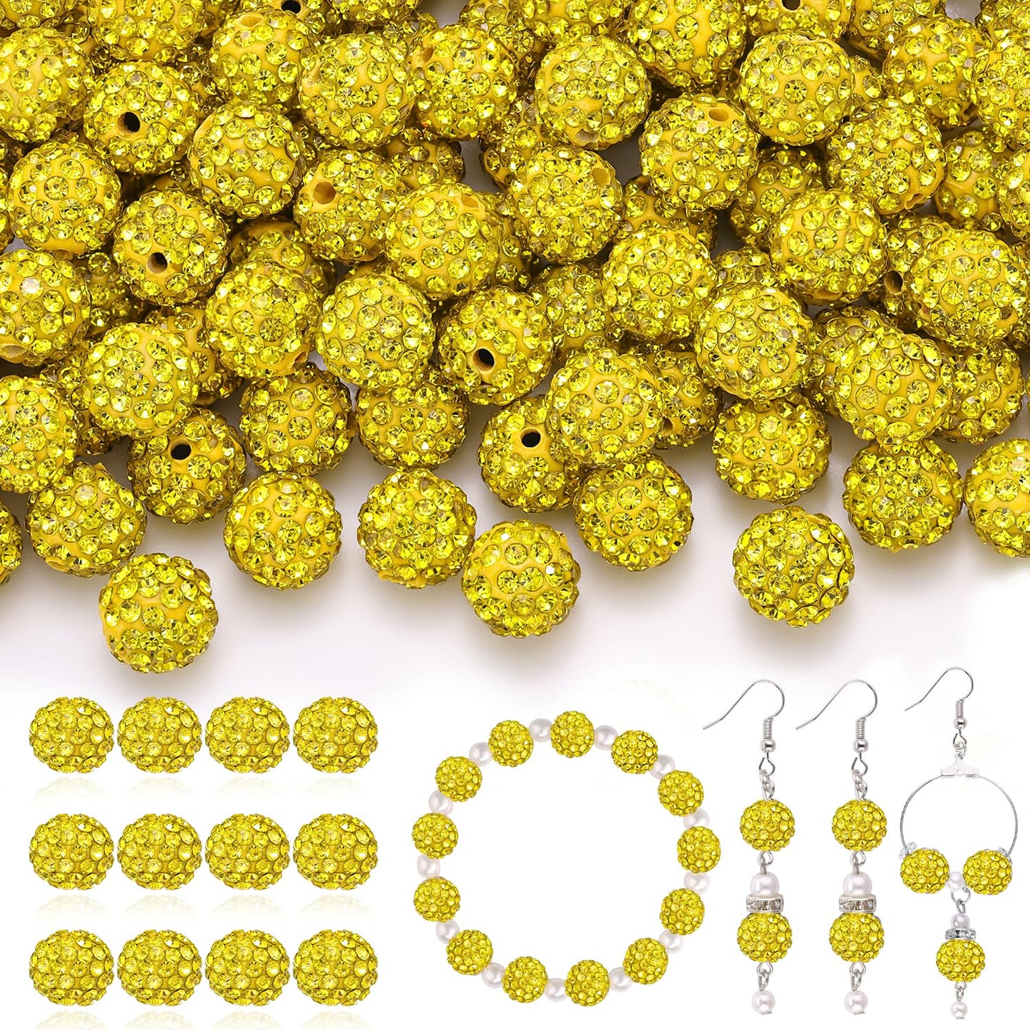 120 pcs 10mm Rhinestone Beads for Jewelry Making, 12 Mixed Colors Shiny Round Shamballa Disco Ball Beads, Sparkle Crystal Clay Christmas for Bracelet Baseball Necklace Earring and DIY