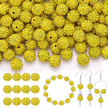 120 pcs 10mm Rhinestone Beads for Jewelry Making, 12 Mixed Colors Shiny Round Shamballa Disco Ball Beads, Sparkle Crystal Clay Christmas for Bracelet Baseball Necklace Earring and DIY