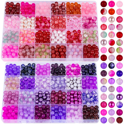 XSEINO 2400 PCS 8mm Glass Beads Bracelet Making Kit, 47 Colors Crystal Beads for Jewelry Making and DIY Crafts，4 Box Round Beads