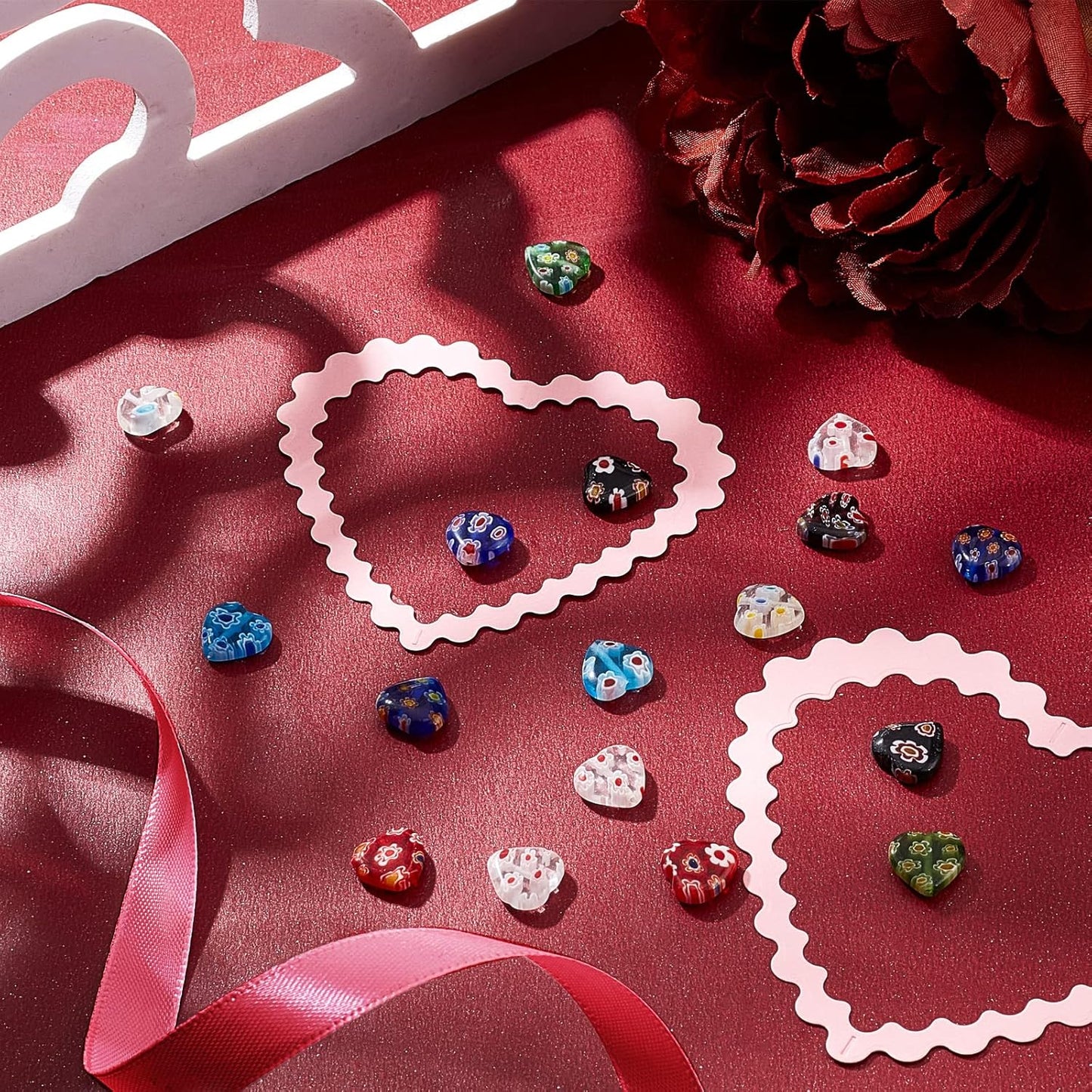 PH PandaHall 12mm Lampwork Flat Heart Glass Beads, 80 Pcs 8 Colors Millefiori Spacer Beads Love Heart Bead Charms for DIY Jewelry Bracelet Neclace Valentine's Mother's Day Birthday Gift