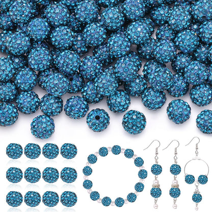 120 pcs 10mm Rhinestone Beads for Jewelry Making, 12 Mixed Colors Shiny Round Shamballa Disco Ball Beads, Sparkle Crystal Clay Christmas for Bracelet Baseball Necklace Earring and DIY