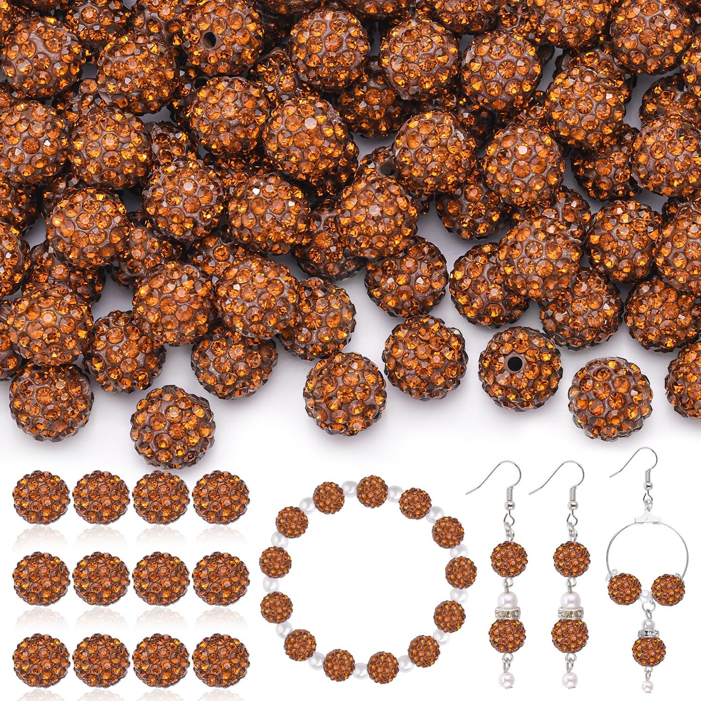 120 pcs 10mm Rhinestone Beads for Jewelry Making, 12 Mixed Colors Shiny Round Shamballa Disco Ball Beads, Sparkle Crystal Clay Christmas for Bracelet Baseball Necklace Earring and DIY
