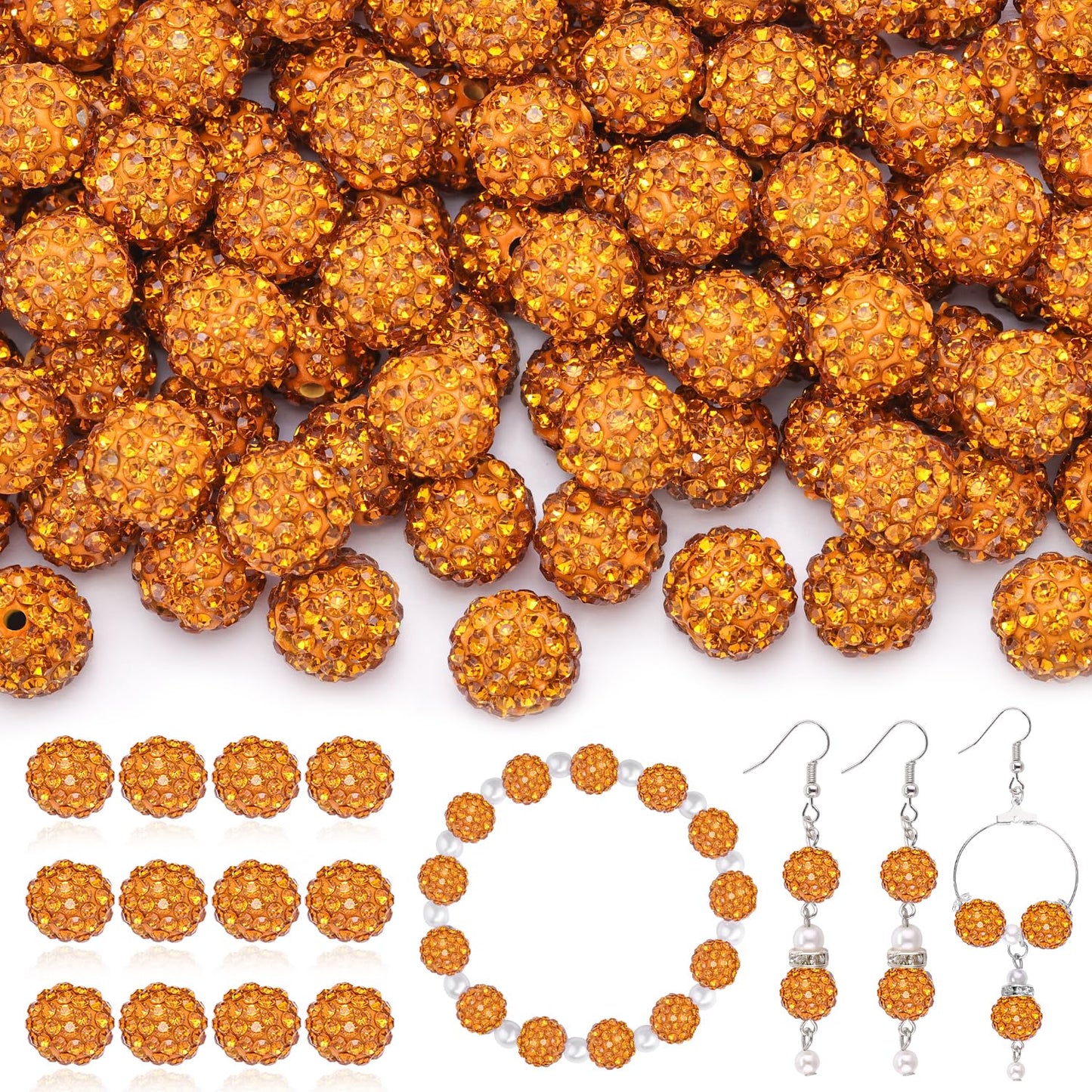 120 pcs 10mm Rhinestone Beads for Jewelry Making, 12 Mixed Colors Shiny Round Shamballa Disco Ball Beads, Sparkle Crystal Clay Christmas for Bracelet Baseball Necklace Earring and DIY