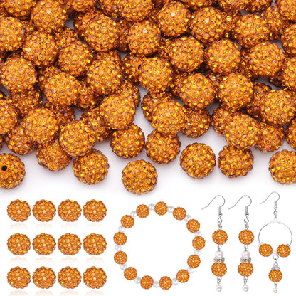 120 pcs 10mm Rhinestone Beads for Jewelry Making, 12 Mixed Colors Shiny Round Shamballa Disco Ball Beads, Sparkle Crystal Clay Christmas for Bracelet Baseball Necklace Earring and DIY