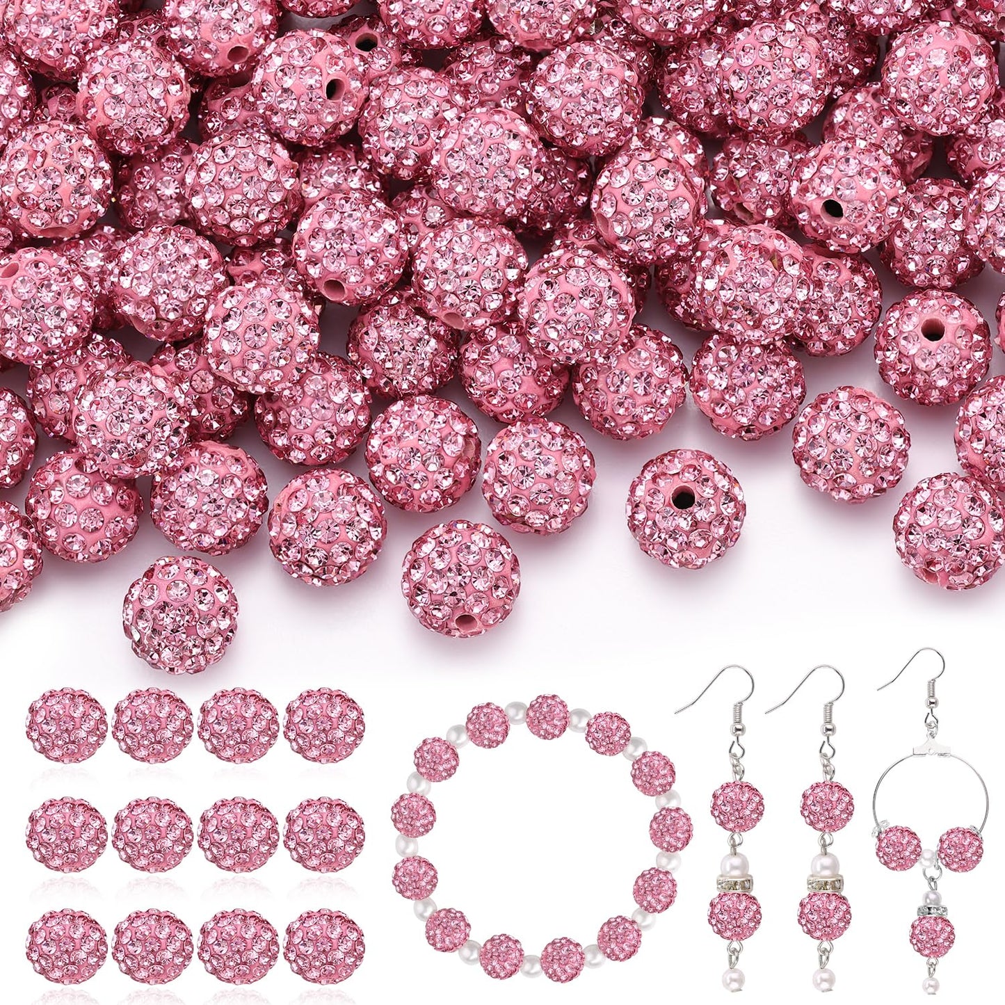 120 pcs 10mm Rhinestone Beads for Jewelry Making, 12 Mixed Colors Shiny Round Shamballa Disco Ball Beads, Sparkle Crystal Clay Christmas for Bracelet Baseball Necklace Earring and DIY