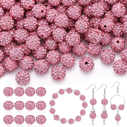 120 pcs 10mm Rhinestone Beads for Jewelry Making, 12 Mixed Colors Shiny Round Shamballa Disco Ball Beads, Sparkle Crystal Clay Christmas for Bracelet Baseball Necklace Earring and DIY