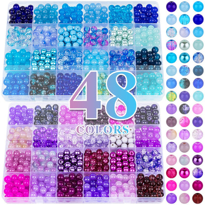XSEINO 2400 PCS 8mm Glass Beads Bracelet Making Kit, 47 Colors Crystal Beads for Jewelry Making and DIY Crafts，4 Box Round Beads