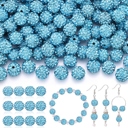 120 pcs 10mm Rhinestone Beads for Jewelry Making, 12 Mixed Colors Shiny Round Shamballa Disco Ball Beads, Sparkle Crystal Clay Christmas for Bracelet Baseball Necklace Earring and DIY