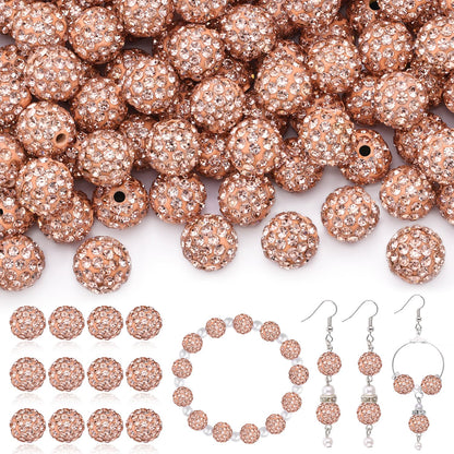 120 pcs 10mm Rhinestone Beads for Jewelry Making, 12 Mixed Colors Shiny Round Shamballa Disco Ball Beads, Sparkle Crystal Clay Christmas for Bracelet Baseball Necklace Earring and DIY