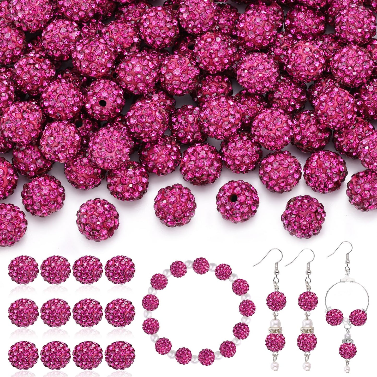120 pcs 10mm Rhinestone Beads for Jewelry Making, 12 Mixed Colors Shiny Round Shamballa Disco Ball Beads, Sparkle Crystal Clay Christmas for Bracelet Baseball Necklace Earring and DIY
